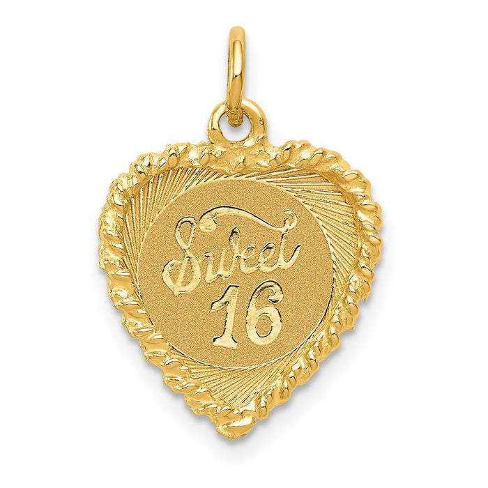 Million Charms 14K Yellow Gold Themed Sweet Sixteen Heart Charm