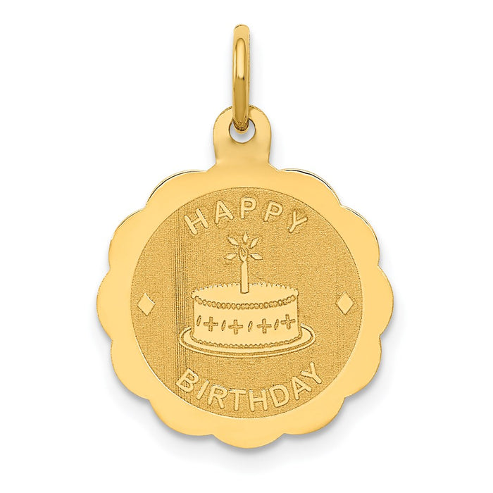 Million Charms 14K Yellow Gold Themed Polished Satin Engraveable Happy Birthday Charm