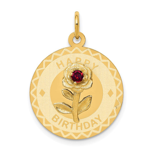 Million Charms 14K Yellow Gold Themed Happy Birthday Disc Charm With (Cubic Zirconia) CZ Flower