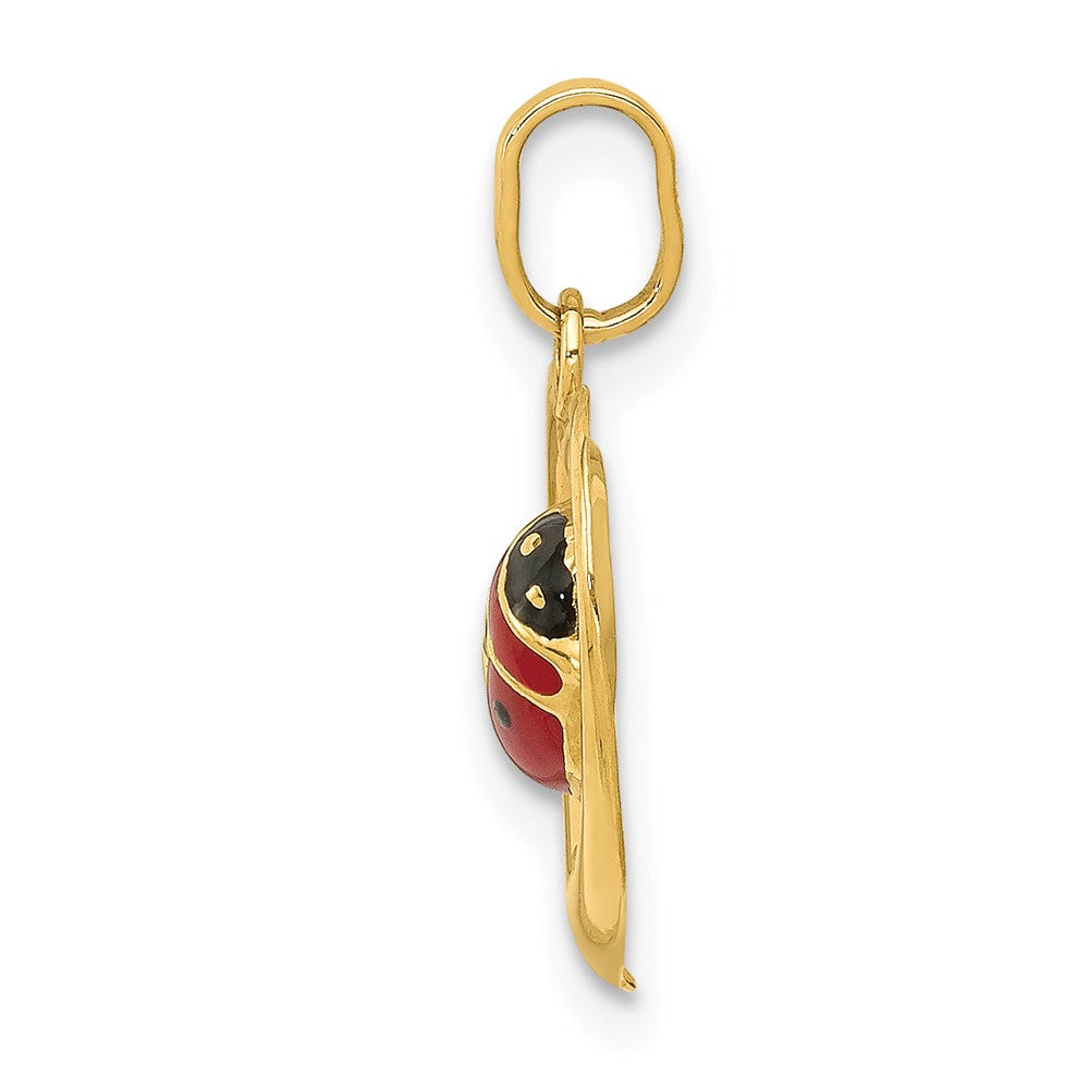 Million Charms 14K Yellow Gold Themed Enameled Ladybug In Heart Charm