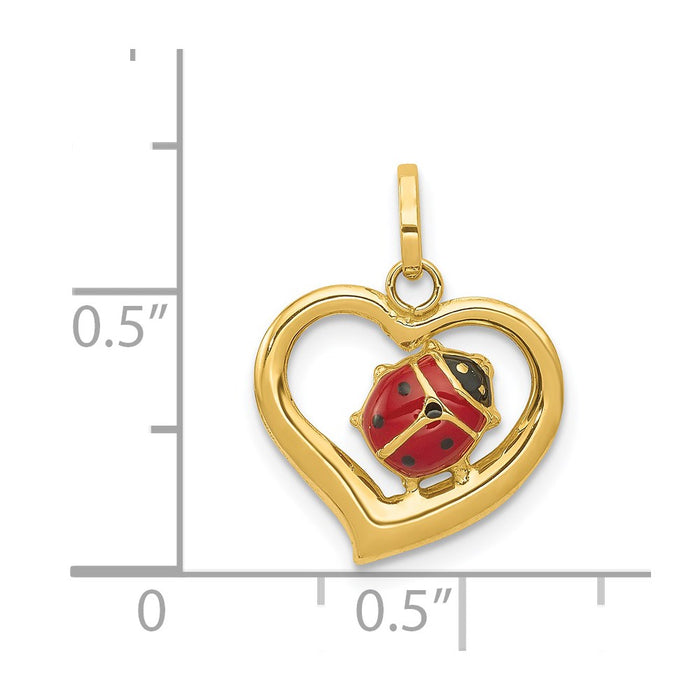 Million Charms 14K Yellow Gold Themed Enameled Ladybug In Heart Charm