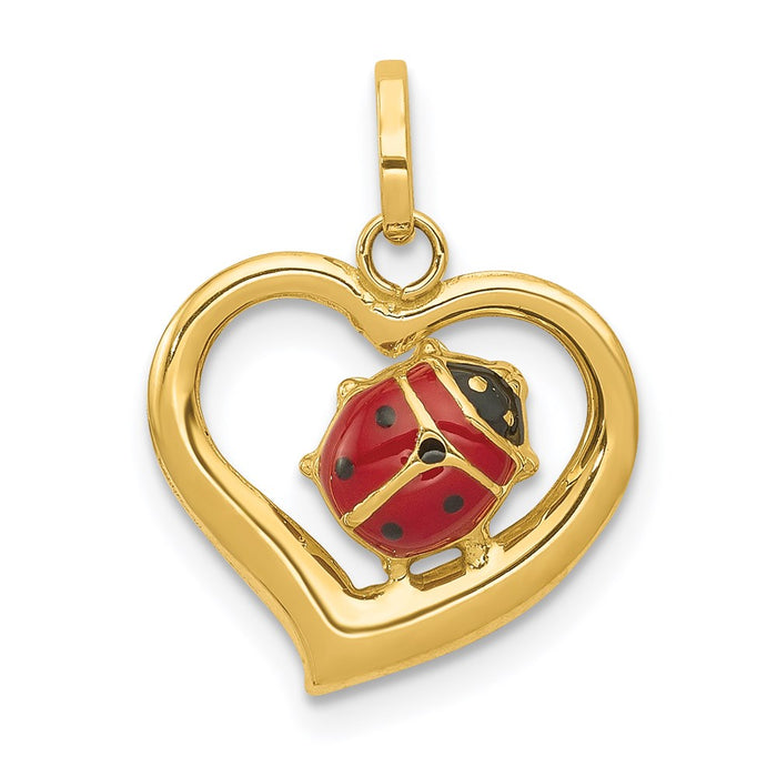 Million Charms 14K Yellow Gold Themed Enameled Ladybug In Heart Charm