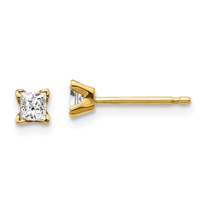 Million Charms 14k Yellow Gold AAA Quality Complete Princess-cut Diamond Earring, 2.75mm x 2.75mm