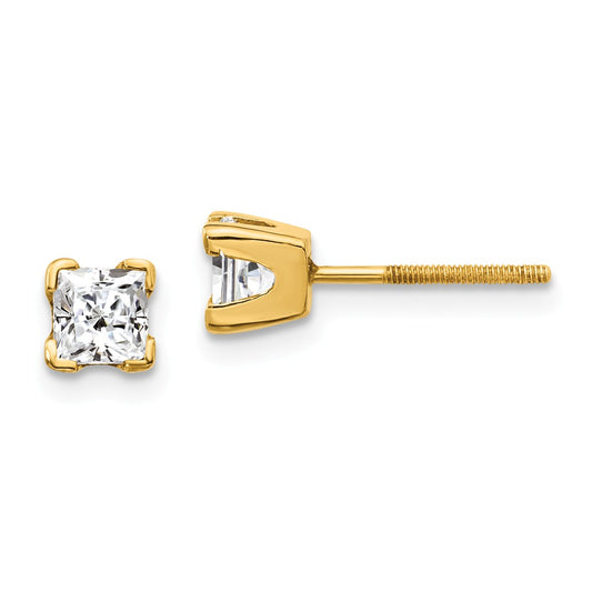 Million Charms 14k Yellow Gold AAA Quality Complete Princess-cut Diamond Earring, 3.75mm x 3.75mm