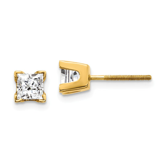 Million Charms 14k Yellow Gold AA Quality Complete Princess-cut Diamond Stud Earrings, 4mm x 4mm