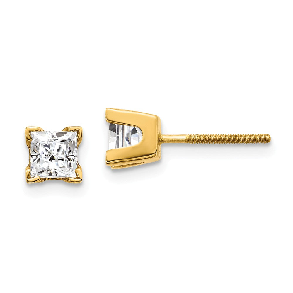 Million Charms 14k Yellow Gold AAA Quality Complete Princess-cut Diamond Earring, 4mm x 4mm