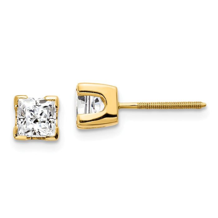 Million Charms 14k Yellow Gold AAA Quality Complete Princess-cut Diamond Earring, 4.5mm x 4.5mm
