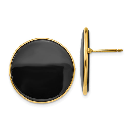 Million Charms 14k Yellow Gold Black Onyx Earrings, 21mm x 21mm