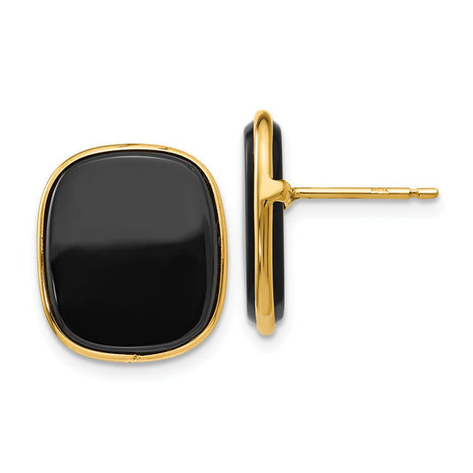 Million Charms 14k Yellow Gold Black Onyx Earrings, 17mm x 15mm