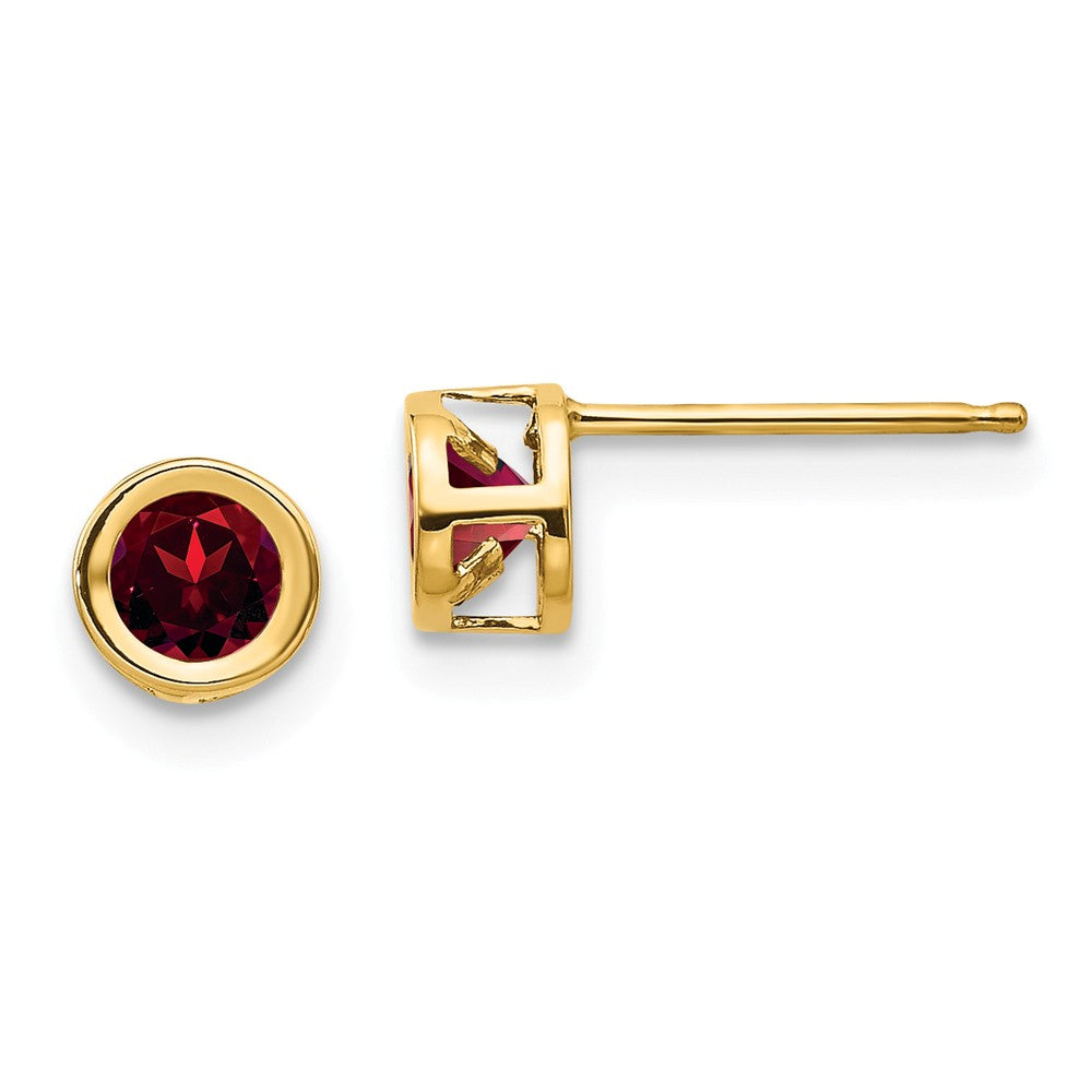 Million Charms 14k Yellow Gold 4mm Oval Bezel January/Garnet Post Earrings, 4mm x 4mm