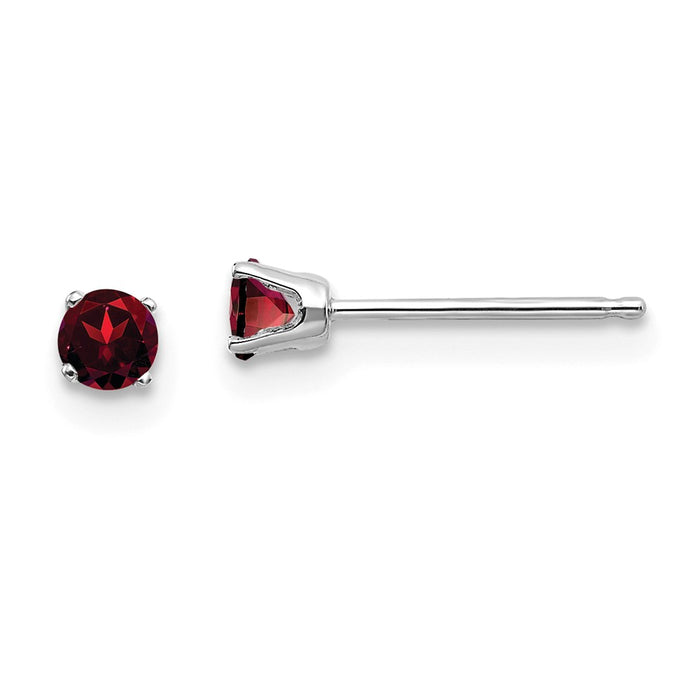 Million Charms 14k White Gold 3mm Garnet Stud Earrings, 3mm x 3mm