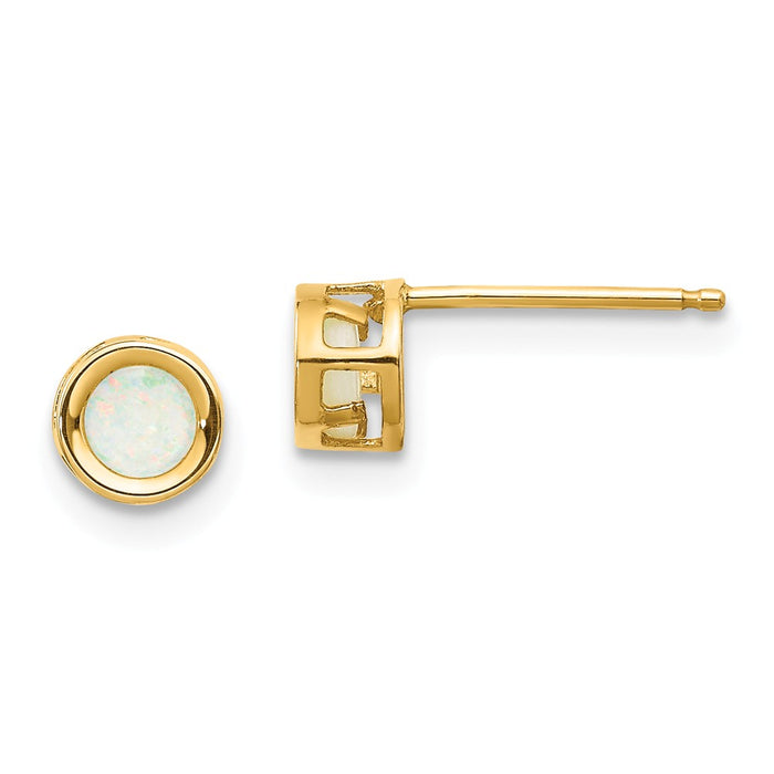 Million Charms 14k Yellow Gold 4mm Round Bezel October/Opal Post Earrings, 4mm x 4mm