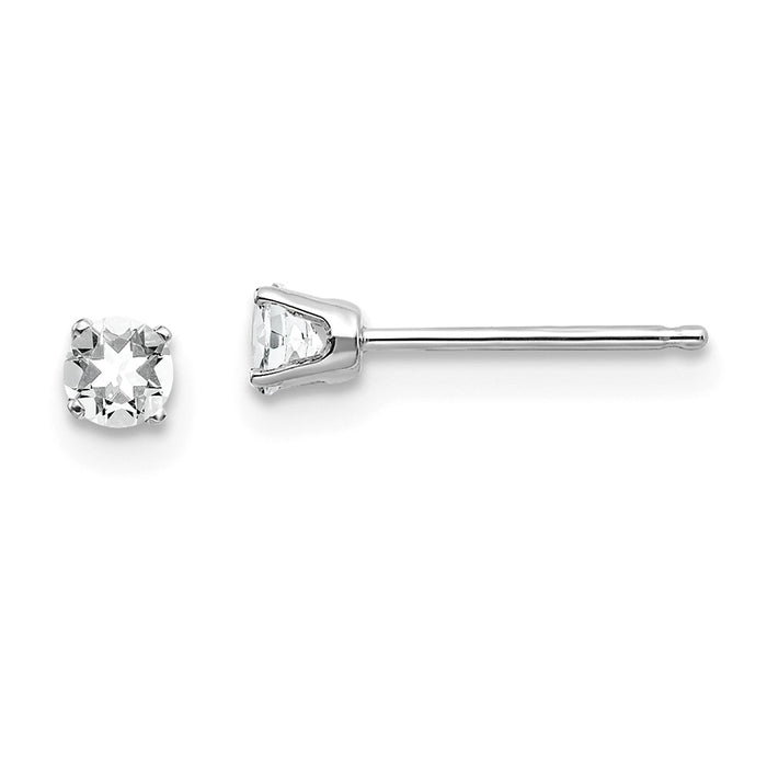 Million Charms 14k White Gold 3mm White Topaz Stud Earrings, 3mm x 3mm