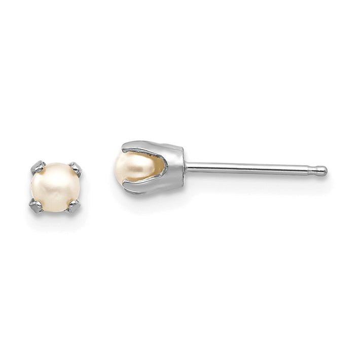 Million Charms 14k White Gold 3mm Freshwater Cultured Pearl Stud Earrings, 3mm x 3mm