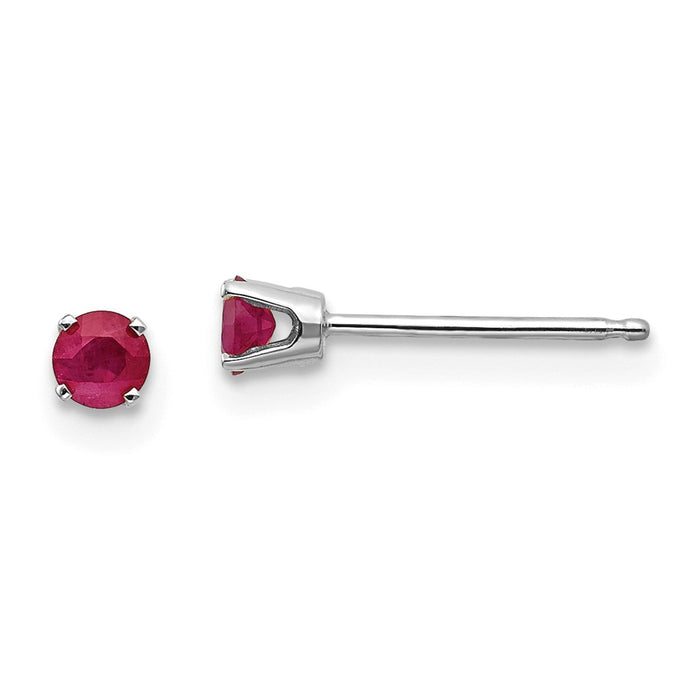 Million Charms 14k White Gold 3mm Ruby Stud Earrings, 3mm x 3mm