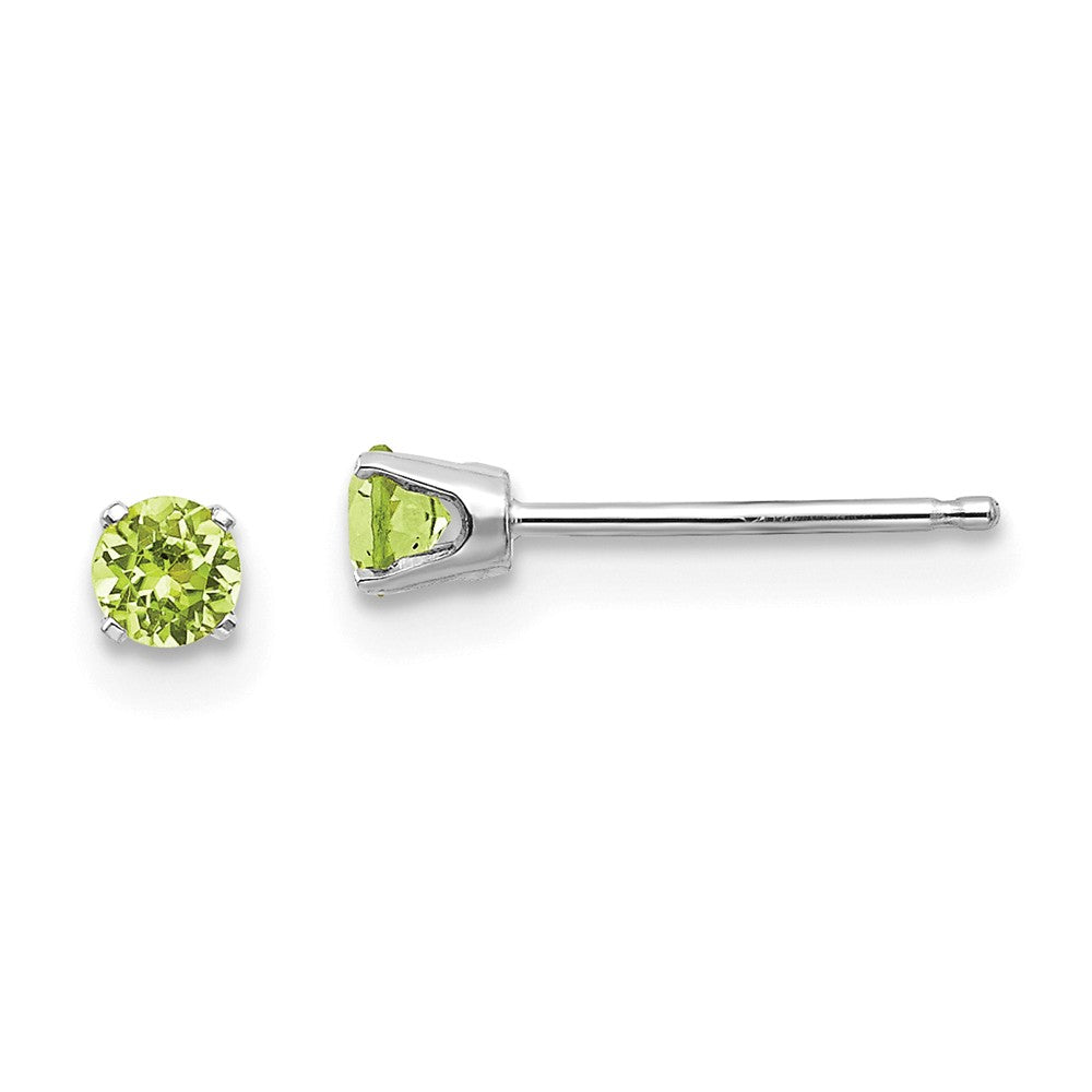Million Charms 14k White Gold 3mm Peridot Stud Earrings, 3mm x 3mm