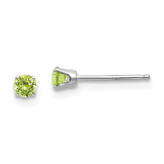 Million Charms 14k White Gold 3mm Peridot Stud Earrings, 3mm x 3mm