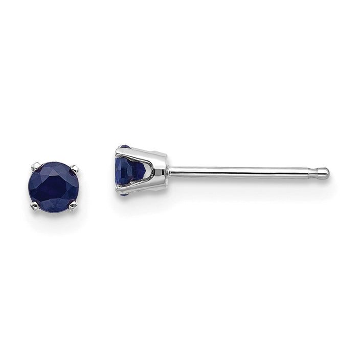 Million Charms 14k White Gold 3mm Sapphire Stud Earrings, 3mm x 3mm