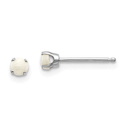 Million Charms 14k White Gold 3mm Opal Stud Earrings, 3mm x 3mm