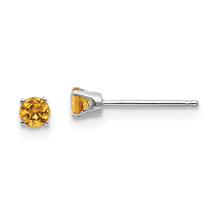 Million Charms 14k White Gold 3mm Citrine Stud Earrings, 3mm x 3mm