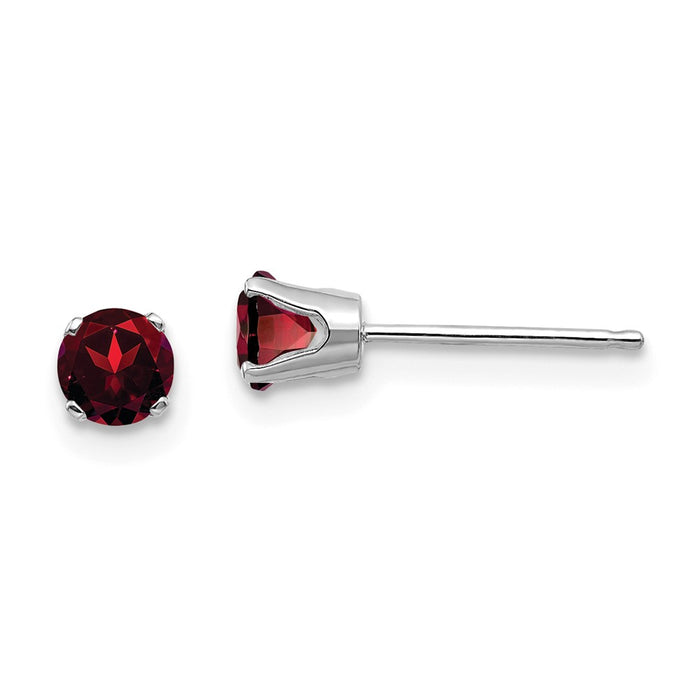 Million Charms 14k White Gold 4mm Garnet Stud Earrings, 4mm x 4mm