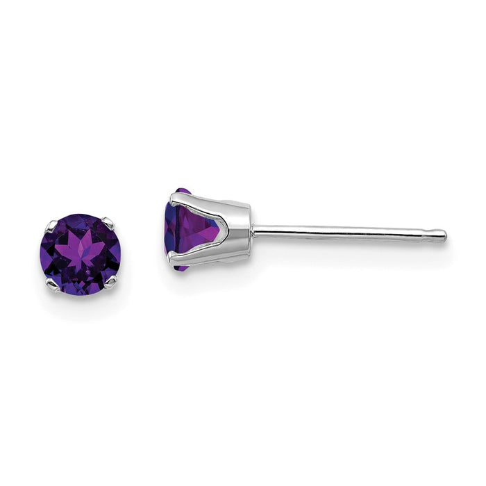 Million Charms 14k White Gold 4mm Amethyst Stud Earrings, 4mm x 4mm