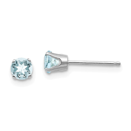 Million Charms 14k White Gold 4mm Aquamarine Stud Earrings, 4mm x 4mm