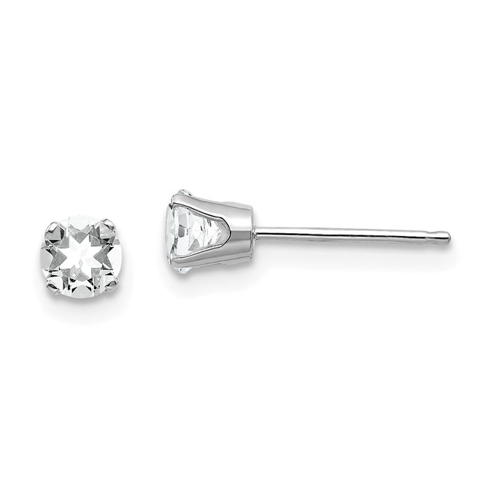 Million Charms 14k White Gold 4mm White Topaz Stud Earrings, 4mm x 4mm