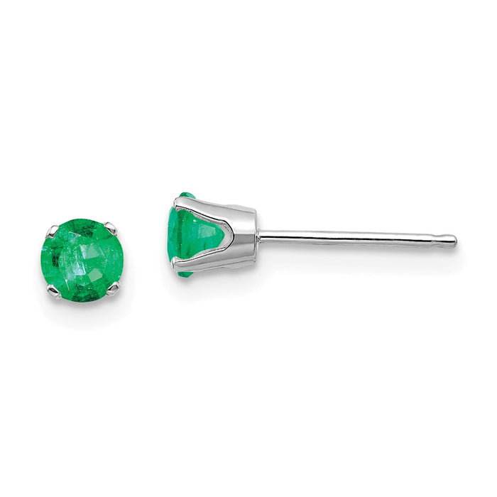 Million Charms 14k White Gold 4mm Emerald Stud Earrings, 4mm x 4mm