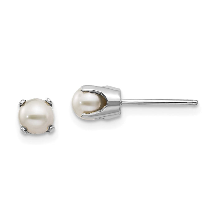 Million Charms 14k White Gold 4mm Freshwater Cultured Pearl Stud Earrings, 4mm x 4mm