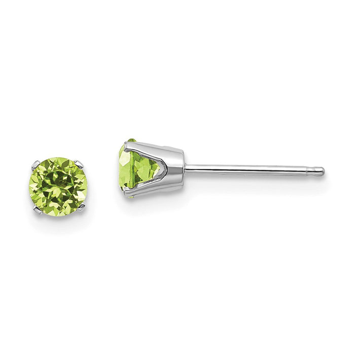 Million Charms 14k White Gold 4mm Peridot Stud Earrings, 4mm x 4mm