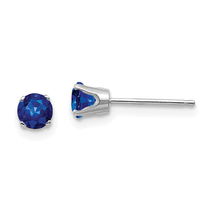 Million Charms 14k White Gold 4mm Sapphire Stud Earrings, 4mm x 4mm