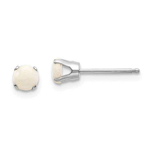 Million Charms 14k White Gold 4mm Opal Stud Earrings, 4mm x 4mm