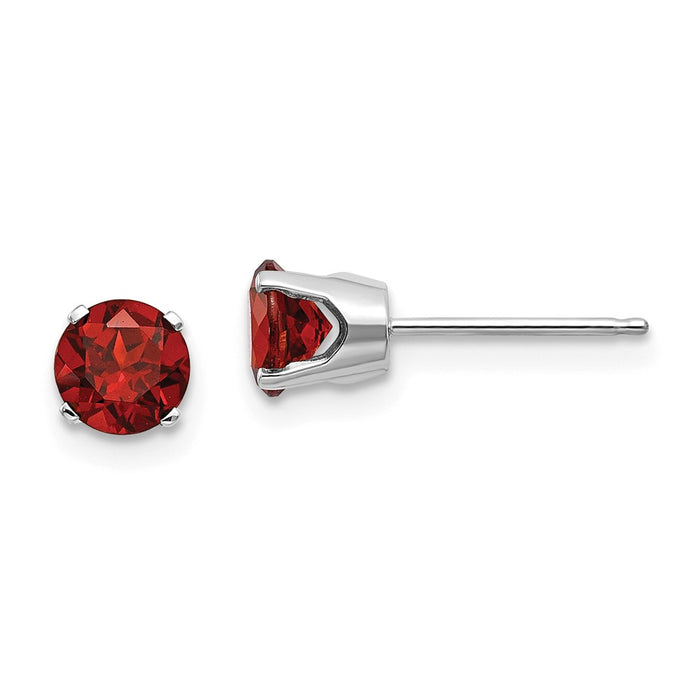 Million Charms 14k White Gold 5mm Garnet Stud Earrings, 5mm x 5mm