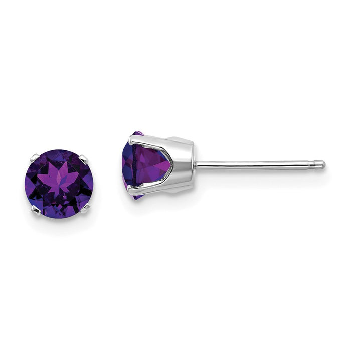 Million Charms 14k White Gold 5mm Amethyst Stud Earrings, 5mm x 5mm