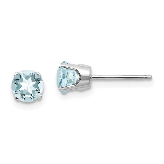 Million Charms 14k White Gold 5mm Aquamarine Stud Earrings, 5mm x 5mm