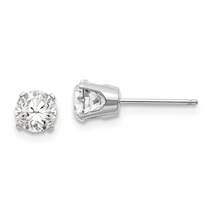 Million Charms 14k White Gold 5mm White Topaz Stud Earrings, 5mm x 5mm