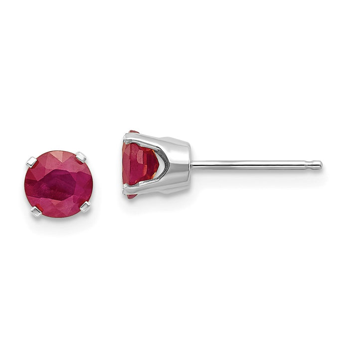 Million Charms 14k White Gold 5mm Ruby Stud Earrings, 5mm x 5mm