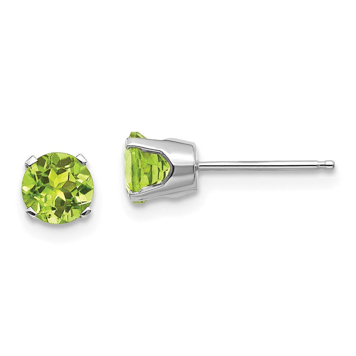 Million Charms 14k White Gold 5mm Peridot Stud Earrings, 5mm x 5mm