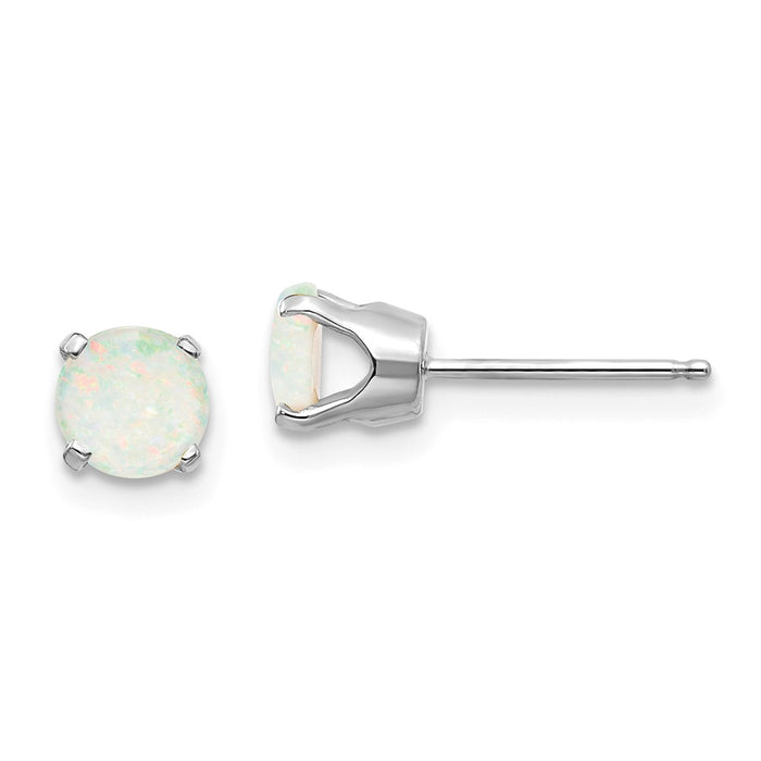 Million Charms 14k White Gold 5mm Opal Stud Earrings, 5mm x 5mm