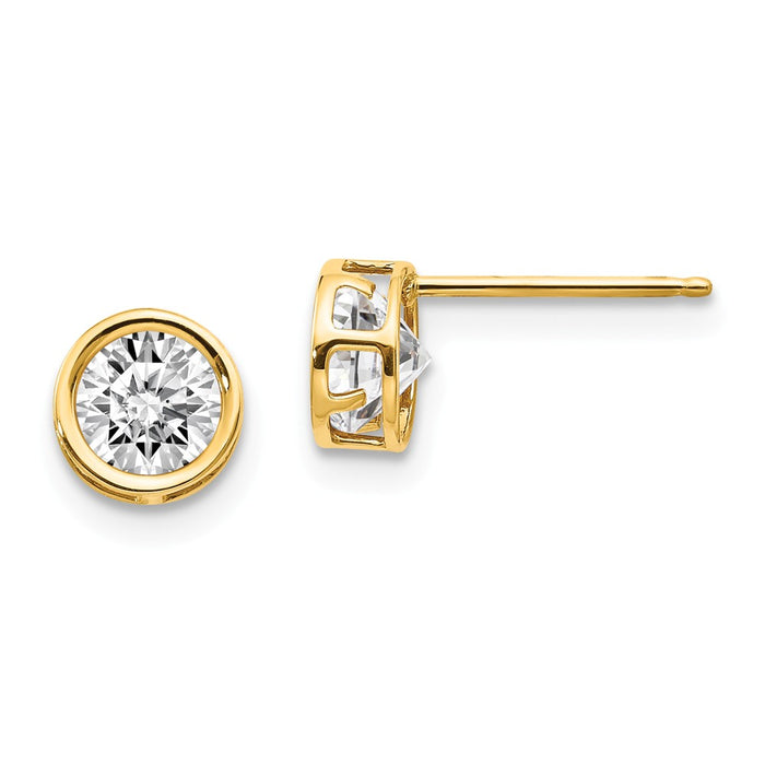 Million Charms 14k Yellow Gold 5mm Bezel White Topaz Stud Earrings, 5mm x 5mm