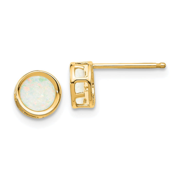 Million Charms 14k Yellow Gold 5mm Bezel Opal Stud Earrings, 5mm x 5mm