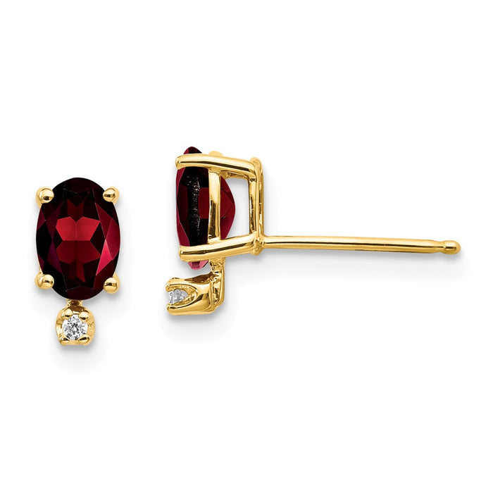 Million Charms 14k Yellow Gold Diamond & Garnet/Diamond Earring, 8mm x 5mm