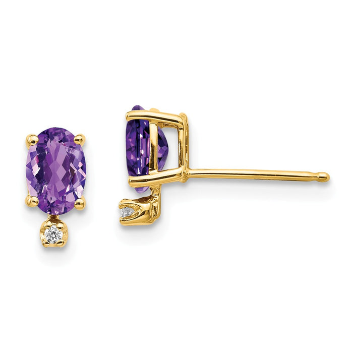 Million Charms 14k Yellow Gold Diamond & Amethyst Birthstone Earrings, 8mm x 5mm