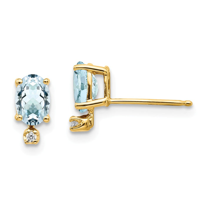 Million Charms 14k Yellow Gold Diamond & Aquamarine Birthstone Earrings, 8mm x 5mm