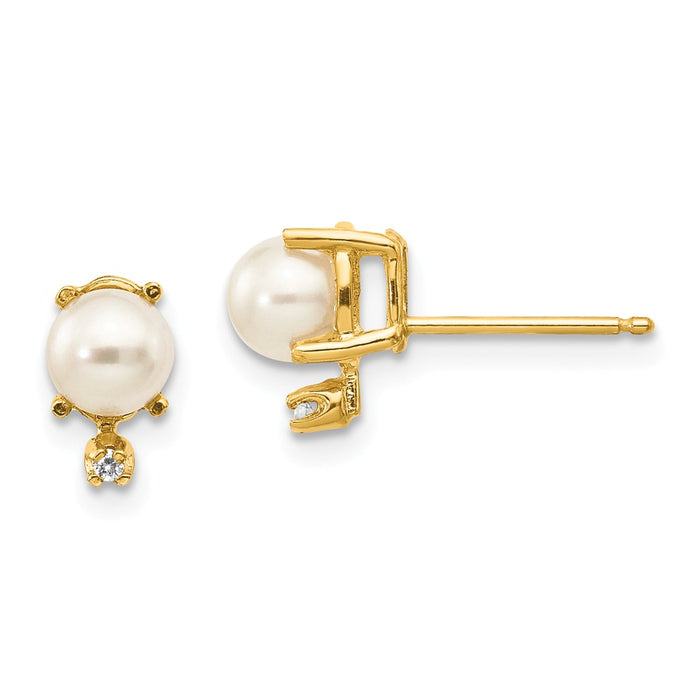 14k Yellow Gold Diamond & Freshwater Cultured Pearl Birthstone Earrings, 8mm x 5mm
