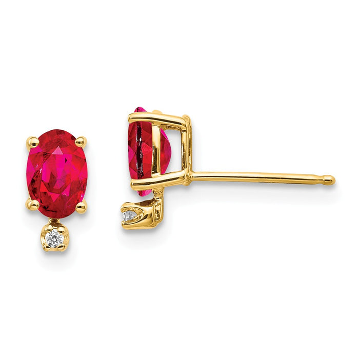 Million Charms 14k Yellow Gold Diamond & Ruby Birthstone Earrings, 8mm x 5mm