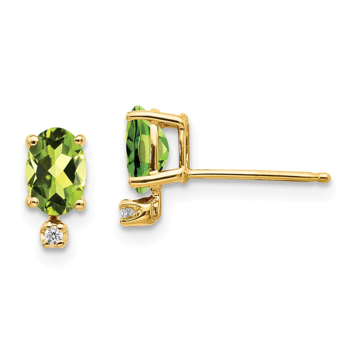 14k Yellow Gold Diamond & Peridot Birthstone Earrings, 8mm x 5mm