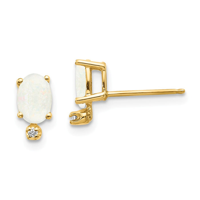 Million Charms 14k Yellow Gold Diamond & Opal Birthstone Earrings, 8mm x 5mm