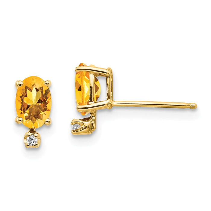 Million Charms 14k Yellow Gold Diamond & Citrine Birthstone Earrings, 8mm x 5mm